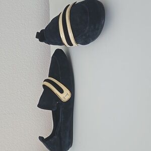 Lanvin Navy Blue Loafers with Gold Accents